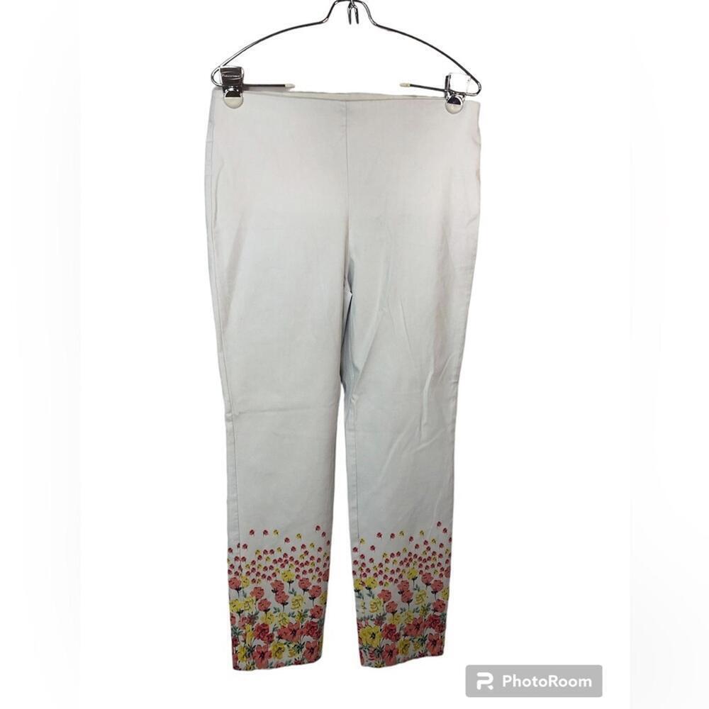 Charter Club Women’s Pant Pull On Floral Border Print Tapered Tummy Control